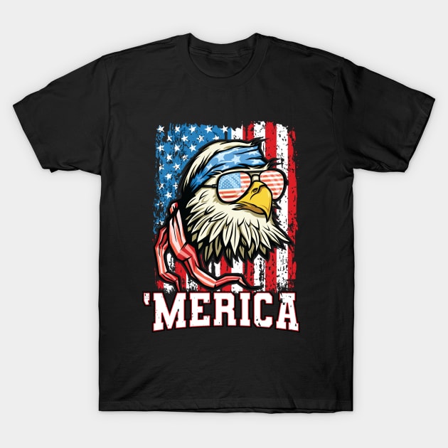 4th of July Bald Eagle USA Flag Patriotic Merica T-Shirt by Pennelli Studio